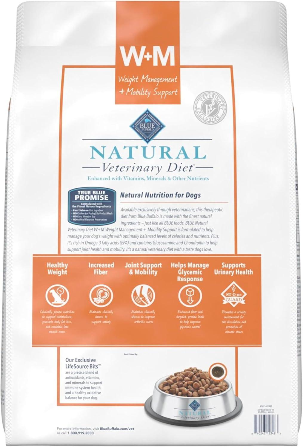 imageBlue Buffalo Natural Veterinary Diet WM Dry Dog Food Weight Management Mobility Formula Veterinarian Prescription Required Salmon 22lb BagSalmon