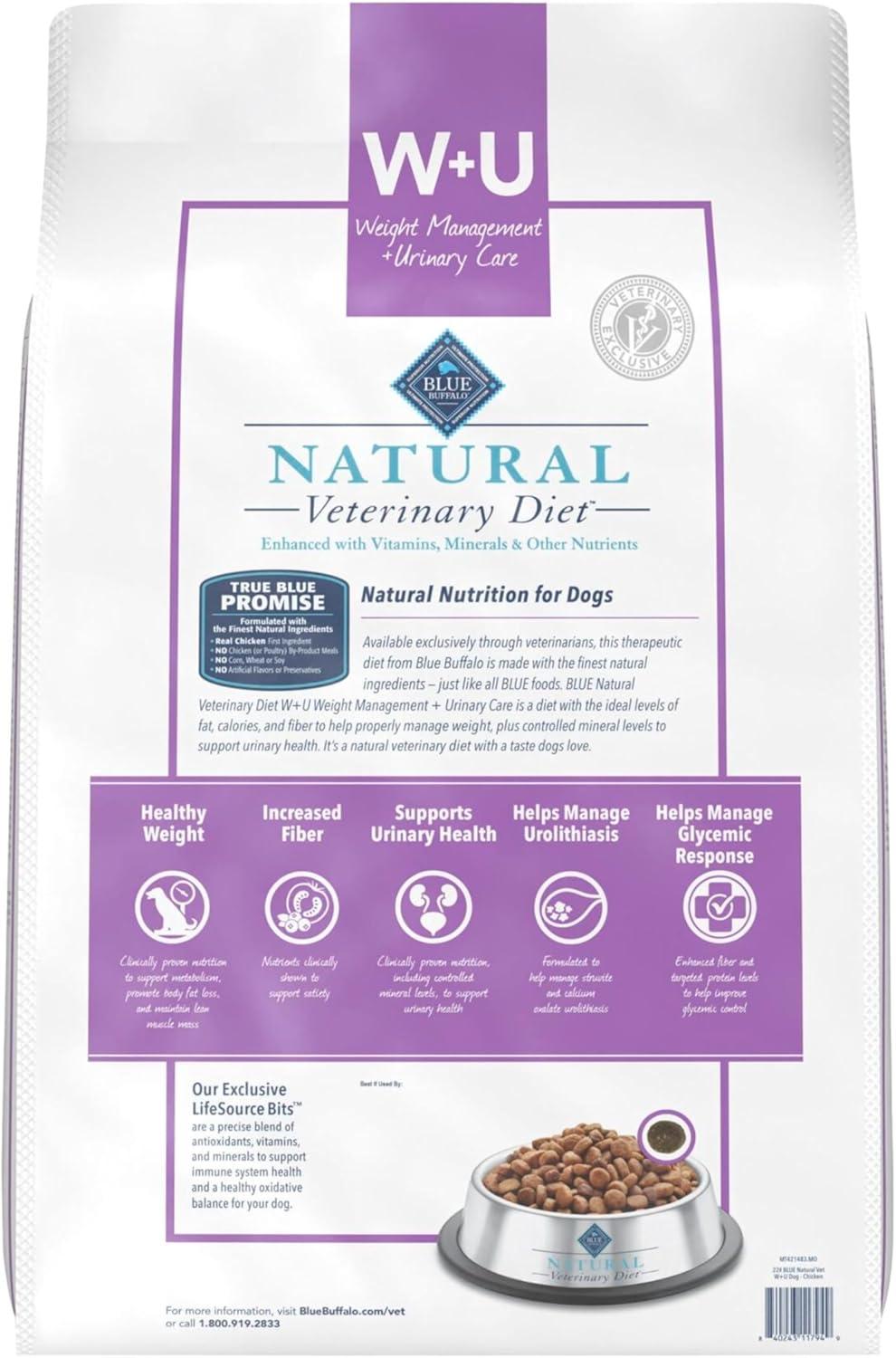 imageBlue Buffalo Natural Veterinary Diet WU Weight Management Urinary Care Dry Dog Food Veterinarian Prescription Required Chicken 22lb BagChicken