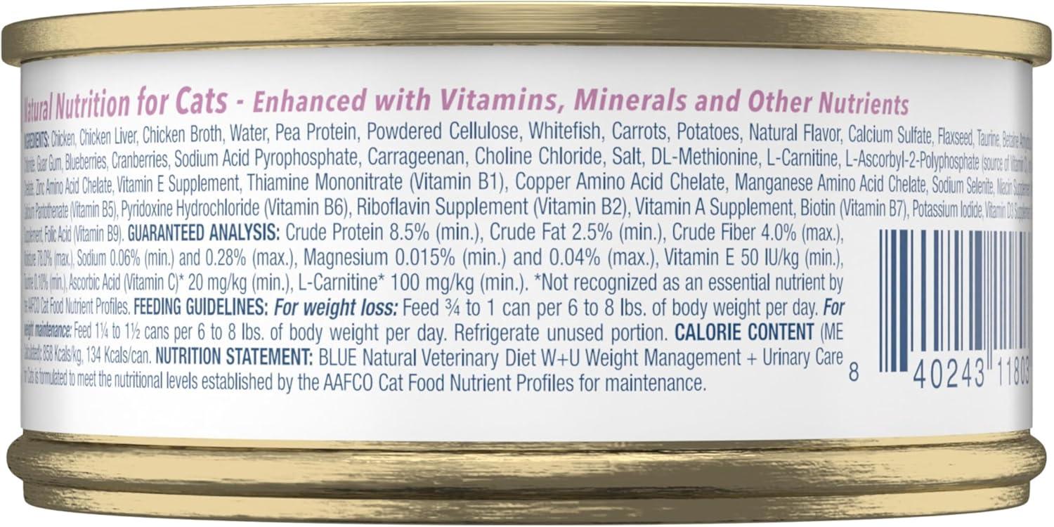 imageBlue Buffalo Natural Veterinary Diet WU Weight Management Urinary Care Wet Cat Food Veterinarians Prescription Required Chicken 55oz Cans 24 Count