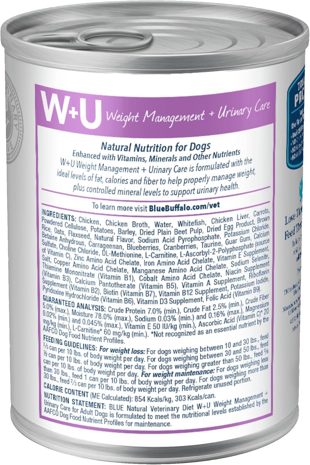 imageBlue Buffalo Natural Veterinary Diet WU Weight Management Urinary Care Wet Dog Food Veterinarian Prescription Required Chicken 125oz Cans 12 Count