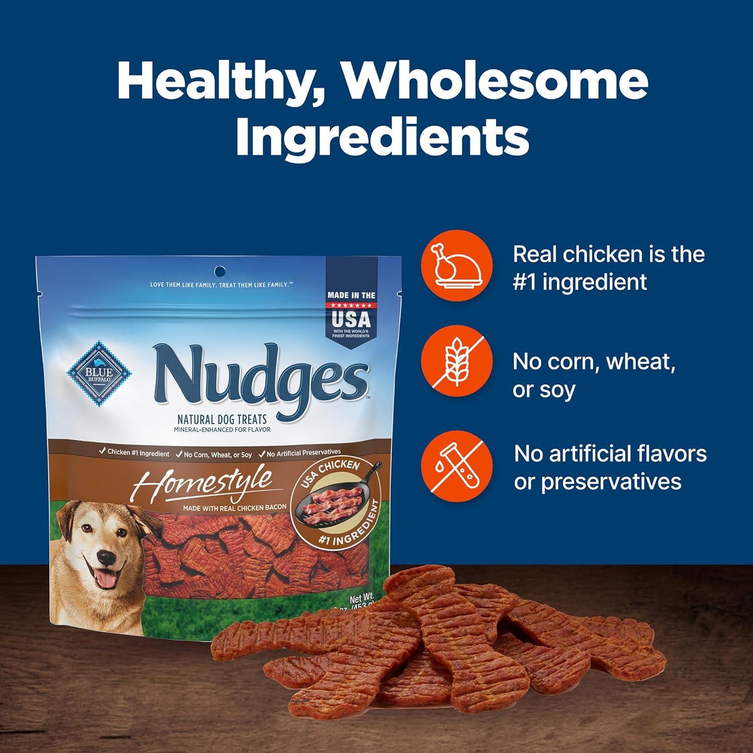 imageBlue Buffalo Nudges Grillers Natural Dog Treats Made in the USA with Real Steak 16oz BagChicken and Bacon