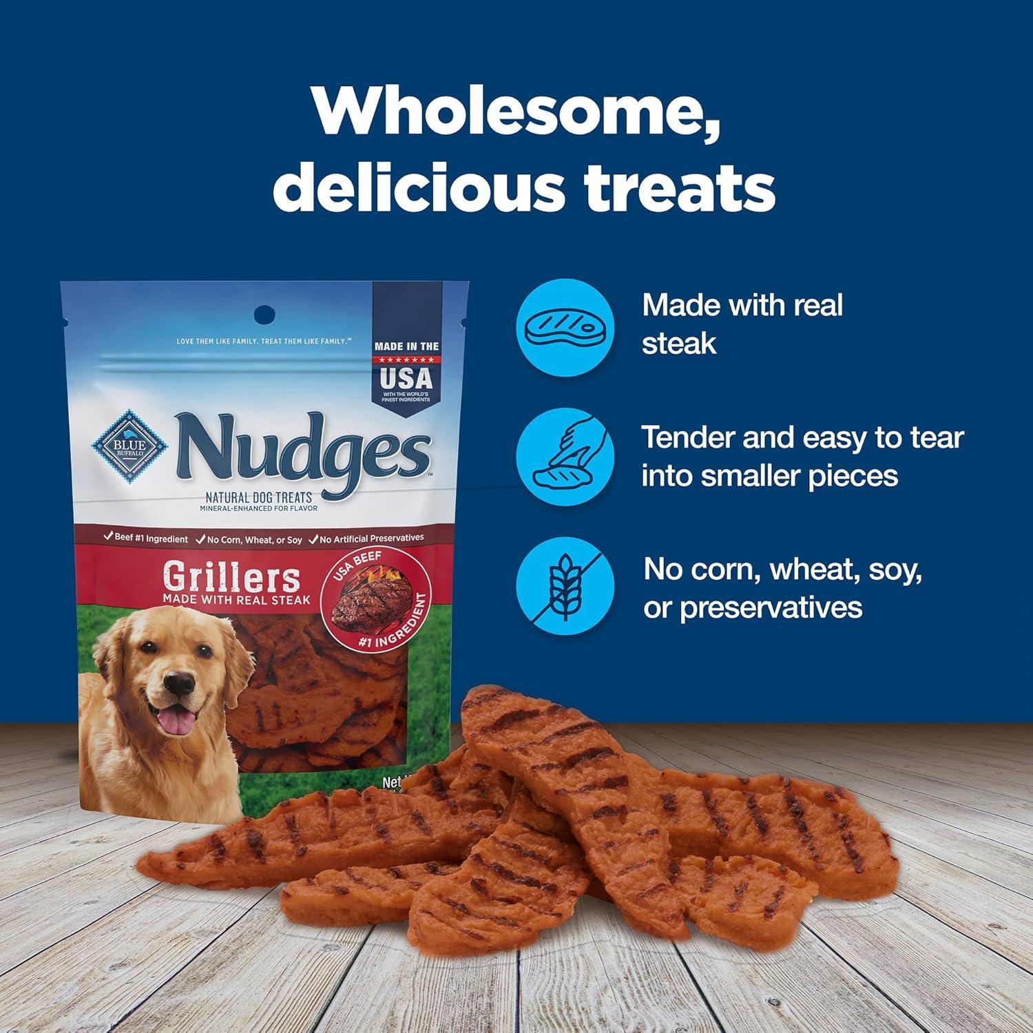 imageBlue Buffalo Nudges Grillers Natural Dog Treats Made in the USA with Real Steak 16oz BagSteak