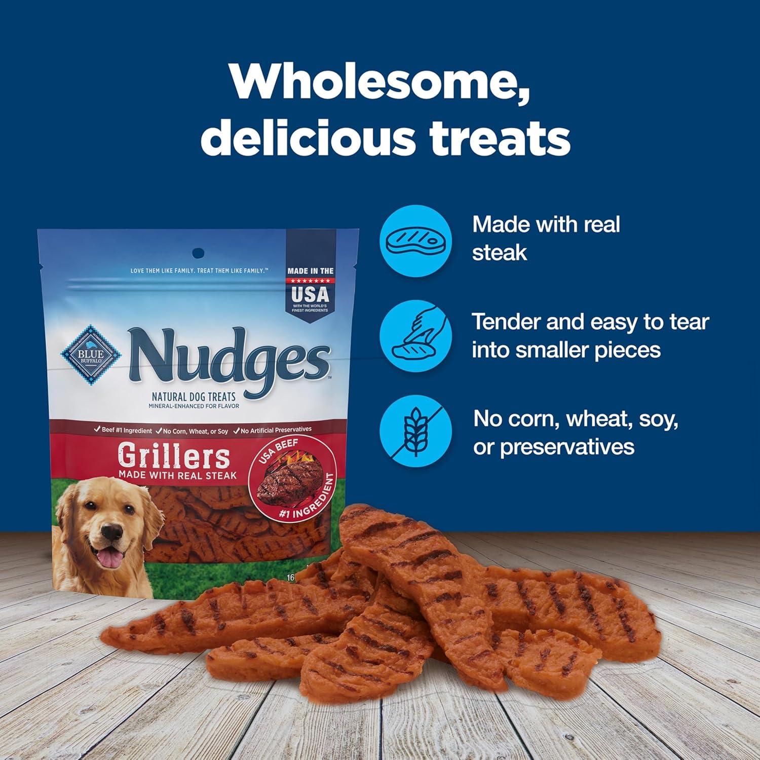imageBlue Buffalo Nudges Grillers Natural Dog Treats Made in the USA with Real Steak 16oz BagSteak