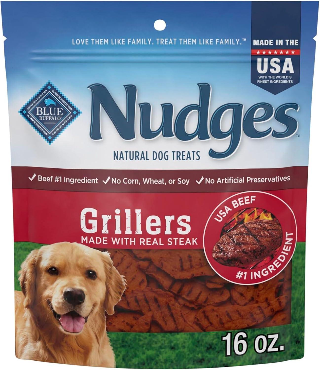 imageBlue Buffalo Nudges Grillers Natural Dog Treats Made in the USA with Real Steak 16oz BagSteak