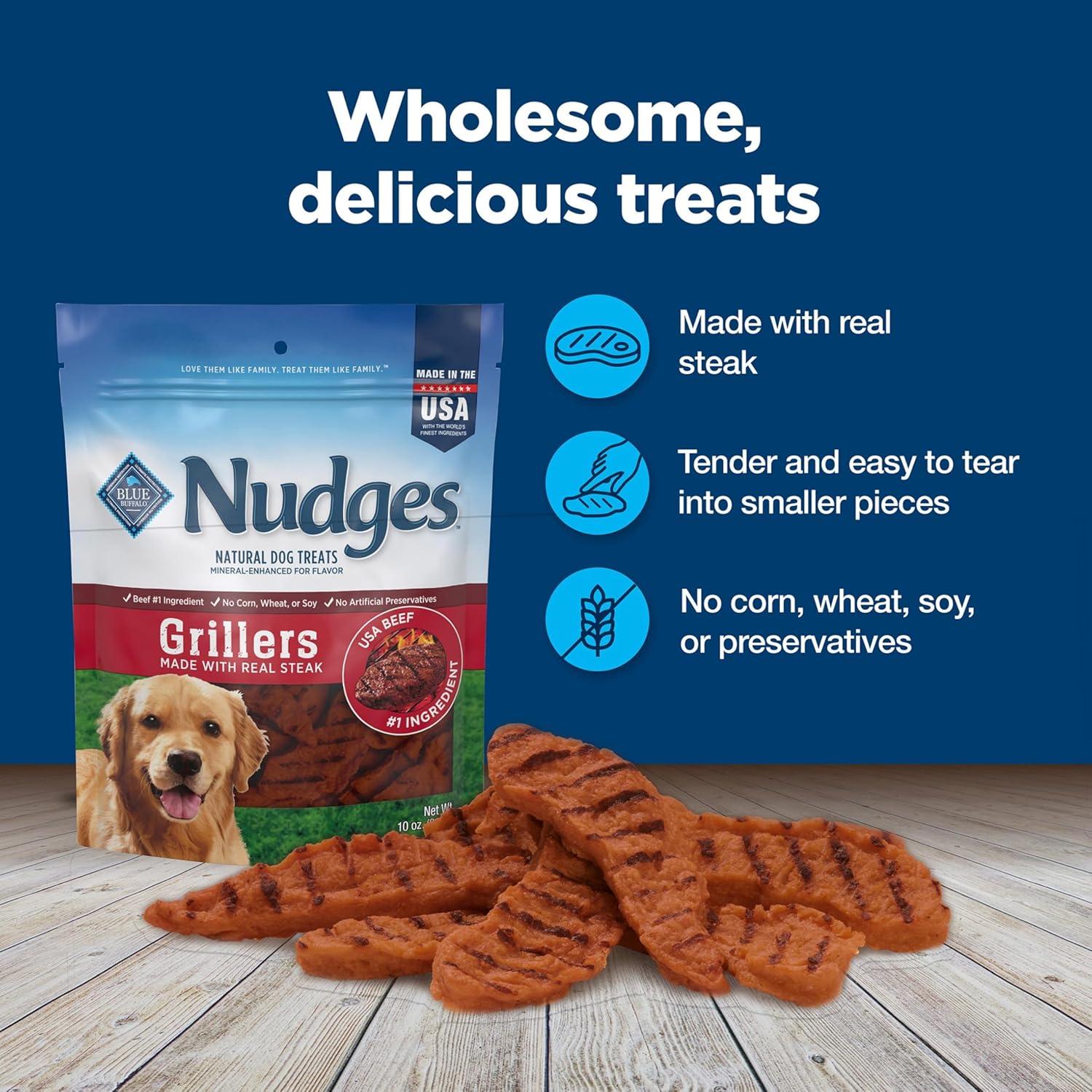 imageBlue Buffalo Nudges Grillers Natural Dog Treats Made in the USA with Real Steak 16oz BagSteak