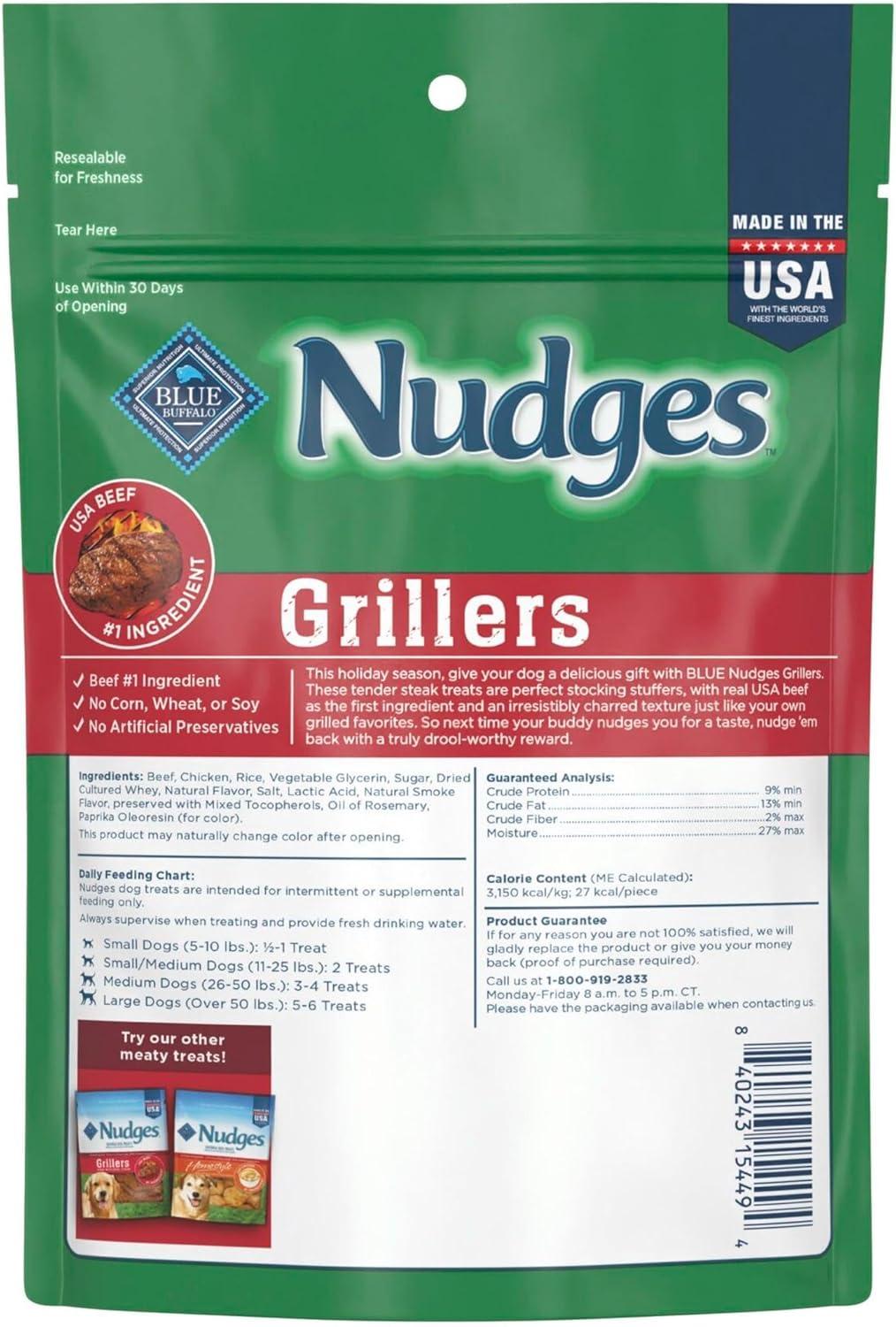 imageBlue Buffalo Nudges Grillers Natural Dog Treats Made in the USA with Real Steak 16oz BagSteak