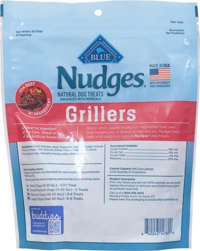 imageBlue Buffalo Nudges Grillers Natural Dog Treats Made in the USA with Real Steak 16oz BagSteak