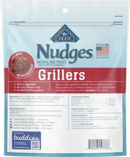 imageBlue Buffalo Nudges Grillers Natural Dog Treats Made in the USA with Real Steak 16oz BagSteak