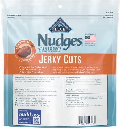 imageBlue Buffalo Nudges Jerky Bites Dog Treats Made in the USA with Natural Ingredients BiteSized Pieces Chicken 16oz BagChicken and Duck