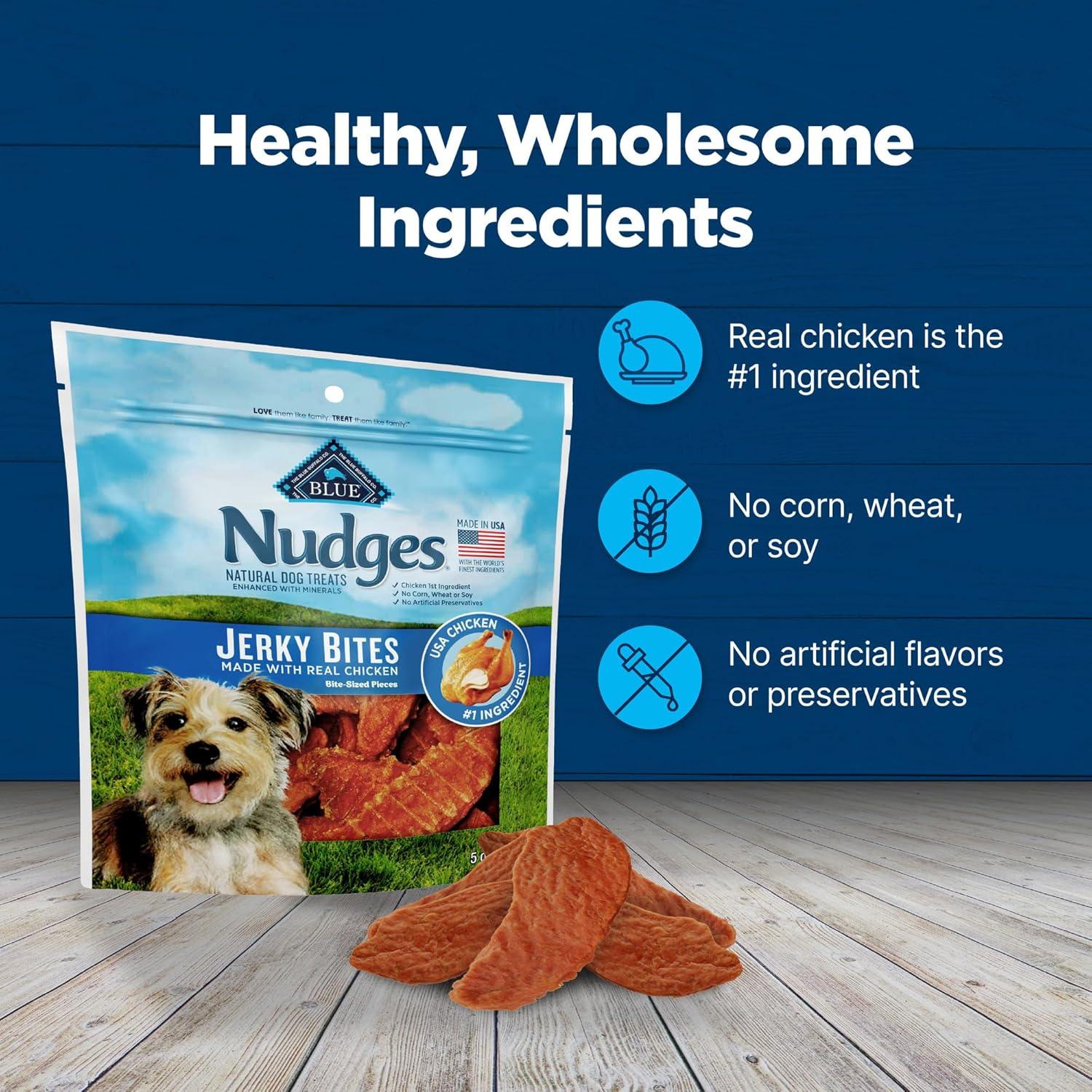 imageBlue Buffalo Nudges Jerky Bites Dog Treats Made in the USA with Natural Ingredients BiteSized Pieces Chicken 5oz BagChicken