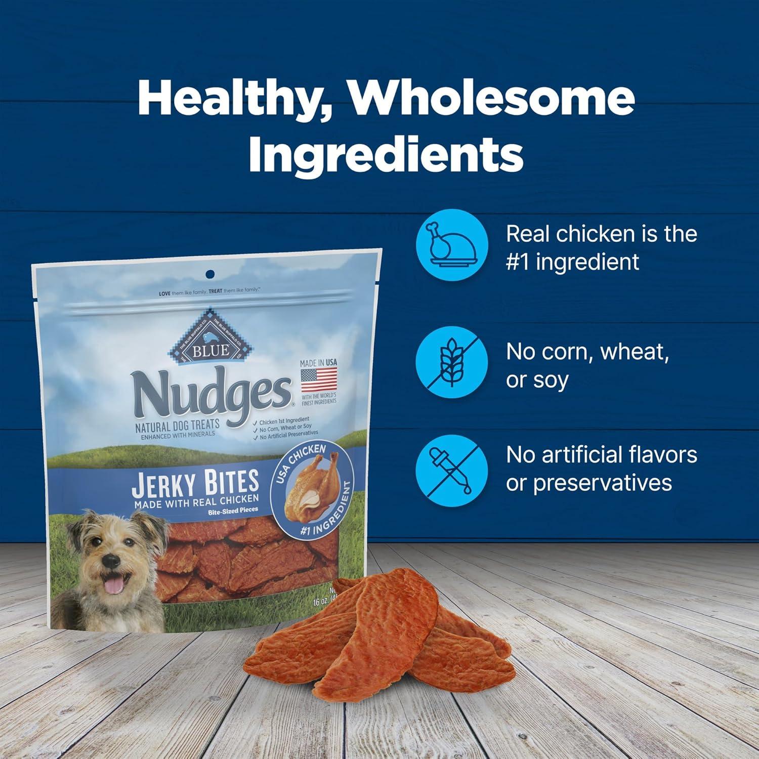 imageBlue Buffalo Nudges Jerky Bites Dog Treats Made in the USA with Natural Ingredients BiteSized Pieces Chicken 5oz BagChicken
