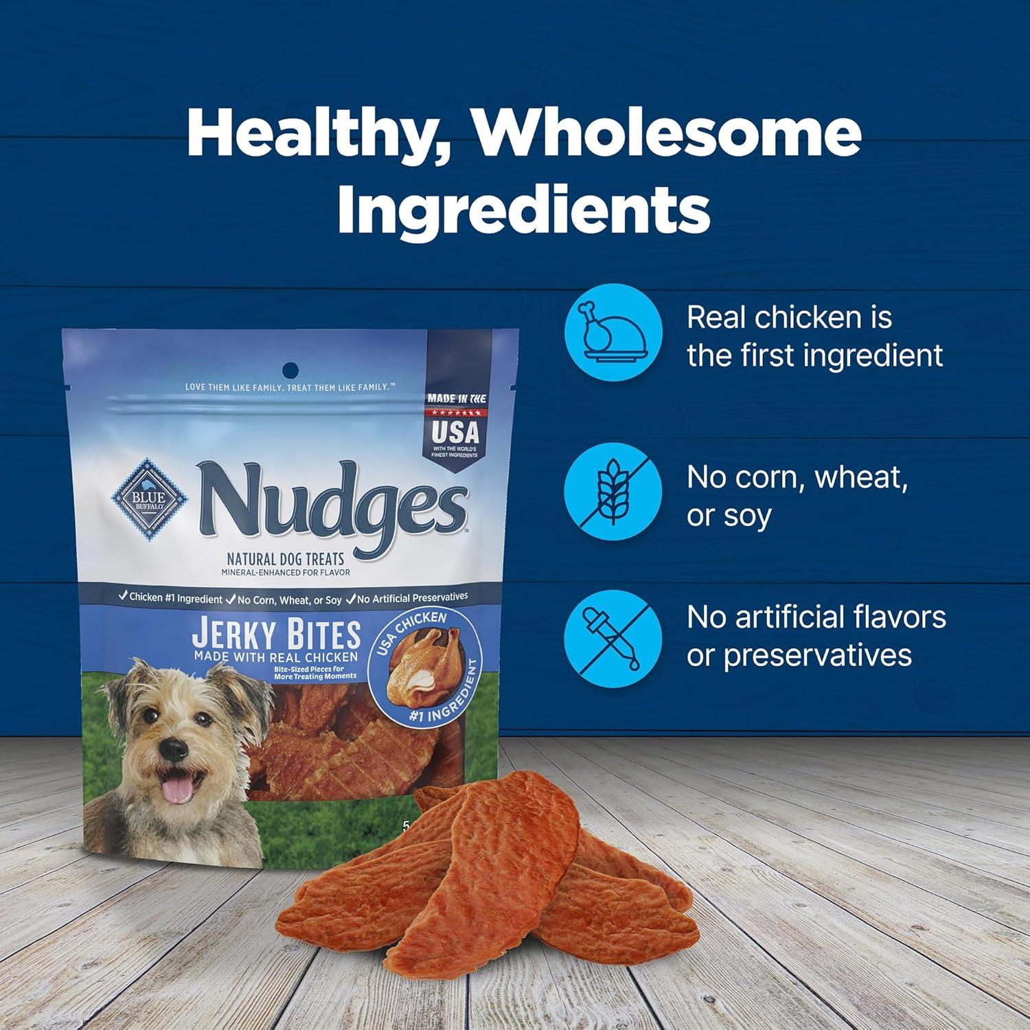 imageBlue Buffalo Nudges Jerky Bites Dog Treats Made in the USA with Natural Ingredients BiteSized Pieces Chicken 5oz BagChicken