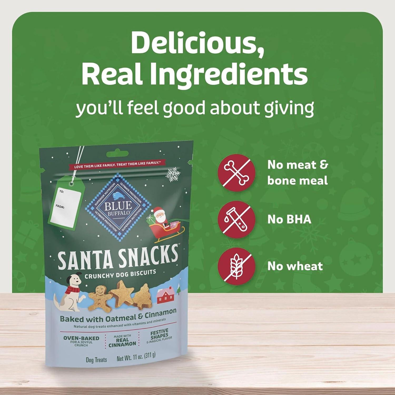 imageBlue Buffalo Santa Snacks Crunchy Dog Biscuits OvenBaked With Natural Ingredients Oatmeal amp Cinnamon 11oz Bag1 Count Pack of 1