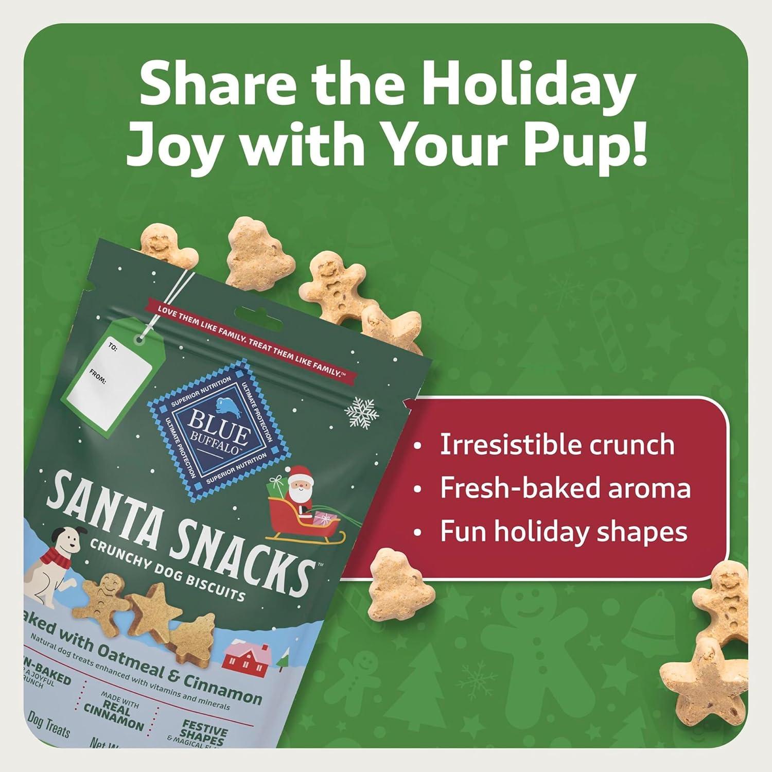 imageBlue Buffalo Santa Snacks Crunchy Dog Biscuits OvenBaked With Natural Ingredients Oatmeal amp Cinnamon 11oz Bag1 Count Pack of 1