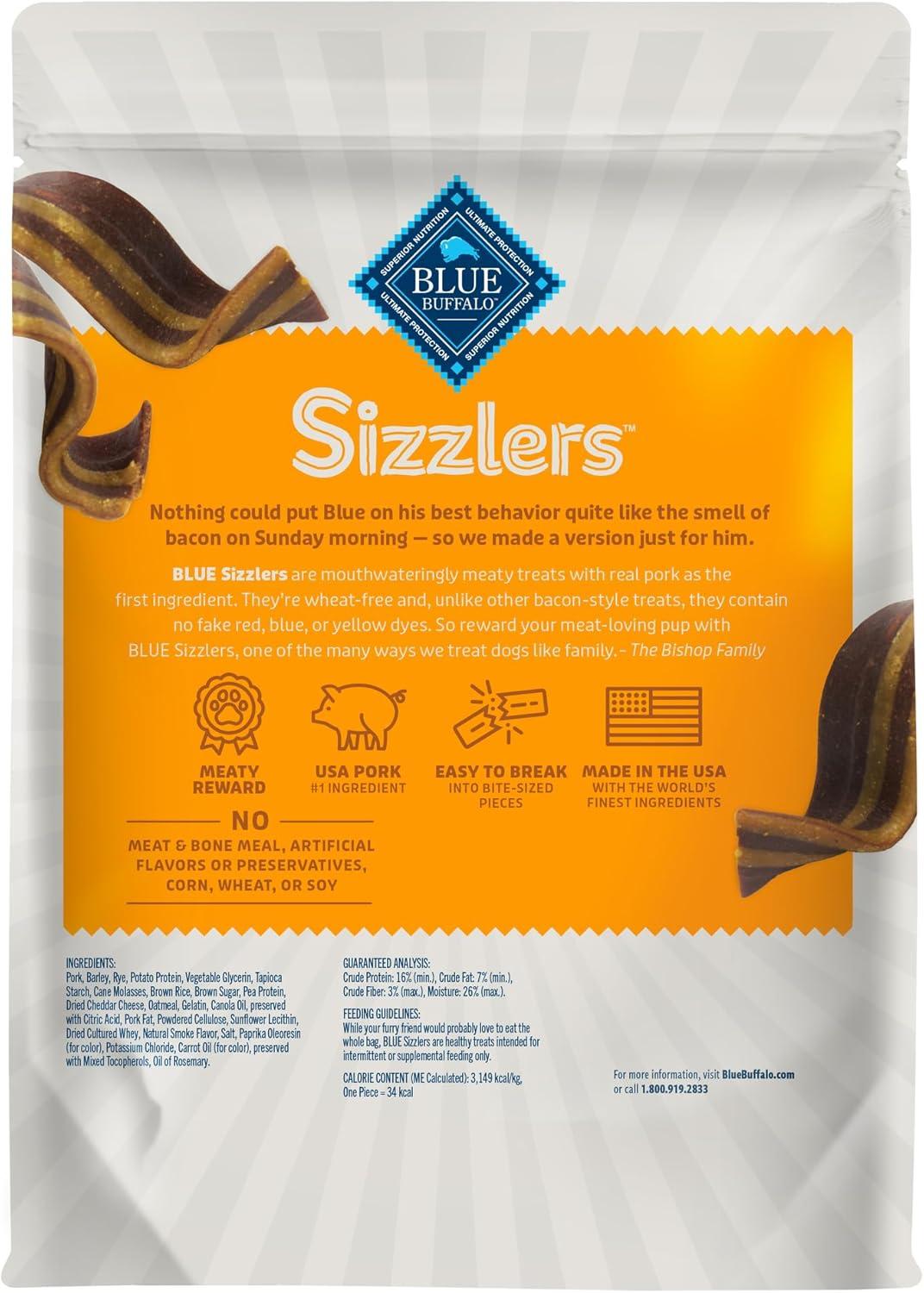 imageBlue Buffalo Sizzlers Natural Soft Dog Treats BaconStyle SoftMoist Dog Treats with Real USA Pork Original Flavor 6oz BagCheddar Pork