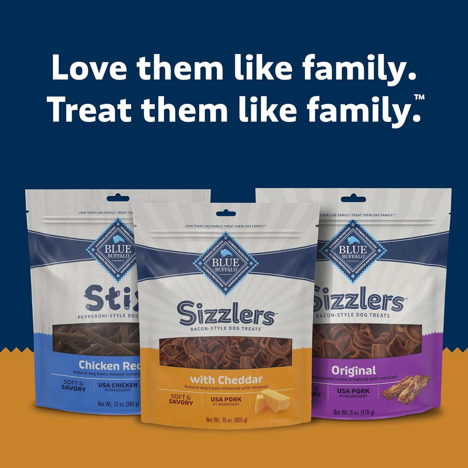 imageBlue Buffalo Sizzlers Natural Soft Dog Treats BaconStyle SoftMoist Dog Treats with Real USA Pork Original Flavor 6oz BagCheddar Pork