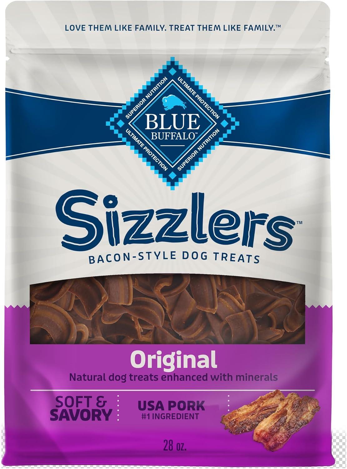 imageBlue Buffalo Sizzlers Natural Soft Dog Treats BaconStyle SoftMoist Dog Treats with Real USA Pork Original Flavor 6oz BagPork