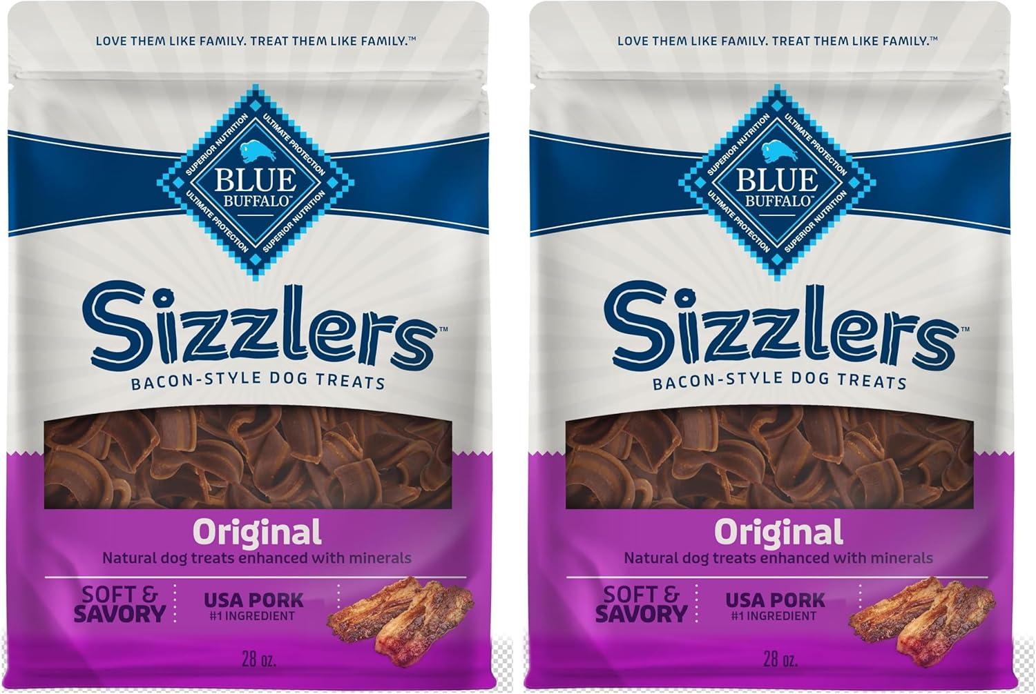 imageBlue Buffalo Sizzlers Natural Soft Dog Treats BaconStyle SoftMoist Dog Treats with Real USA Pork Original Flavor 6oz BagPork