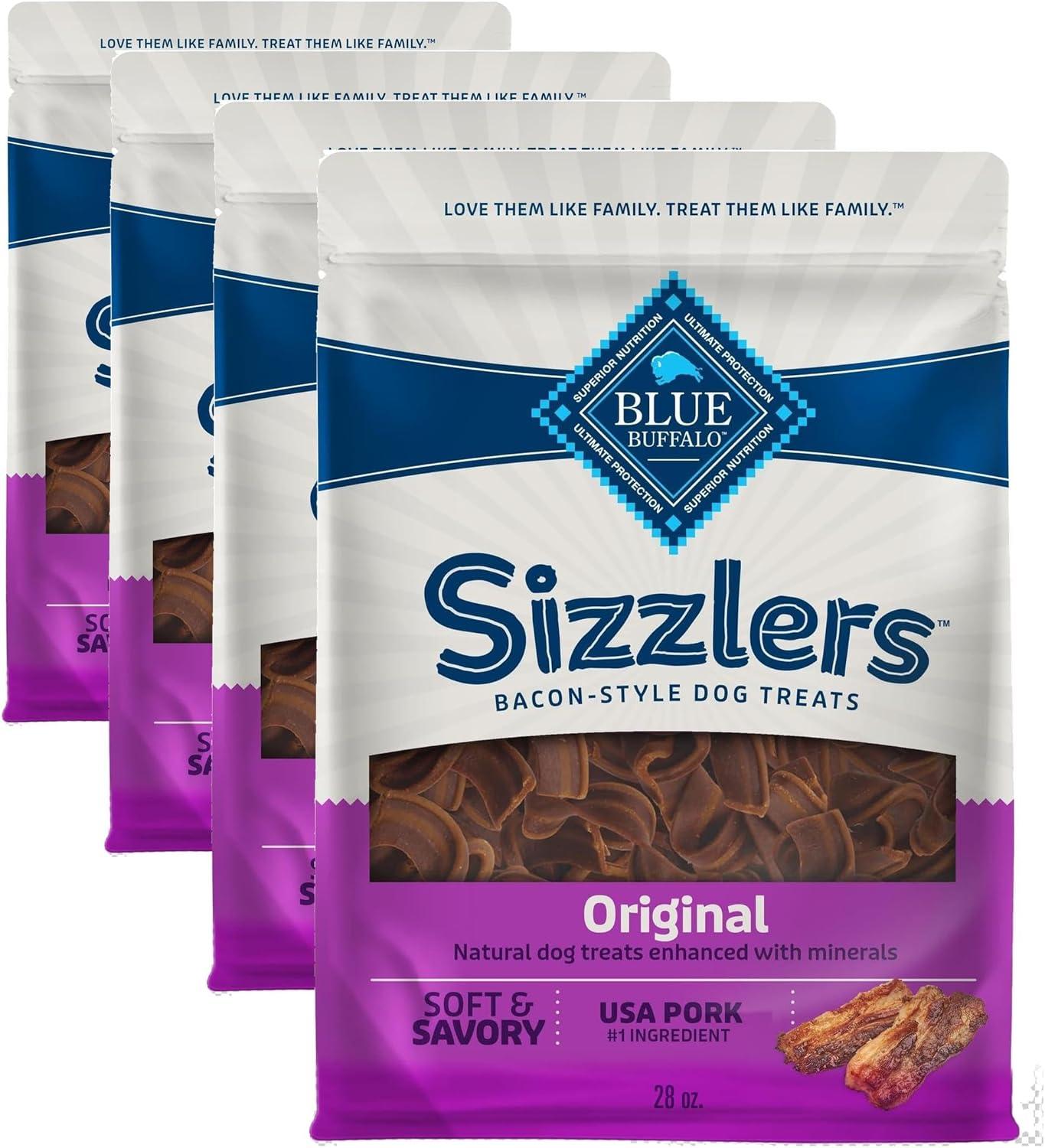 imageBlue Buffalo Sizzlers Natural Soft Dog Treats BaconStyle SoftMoist Dog Treats with Real USA Pork Original Flavor 6oz BagPork