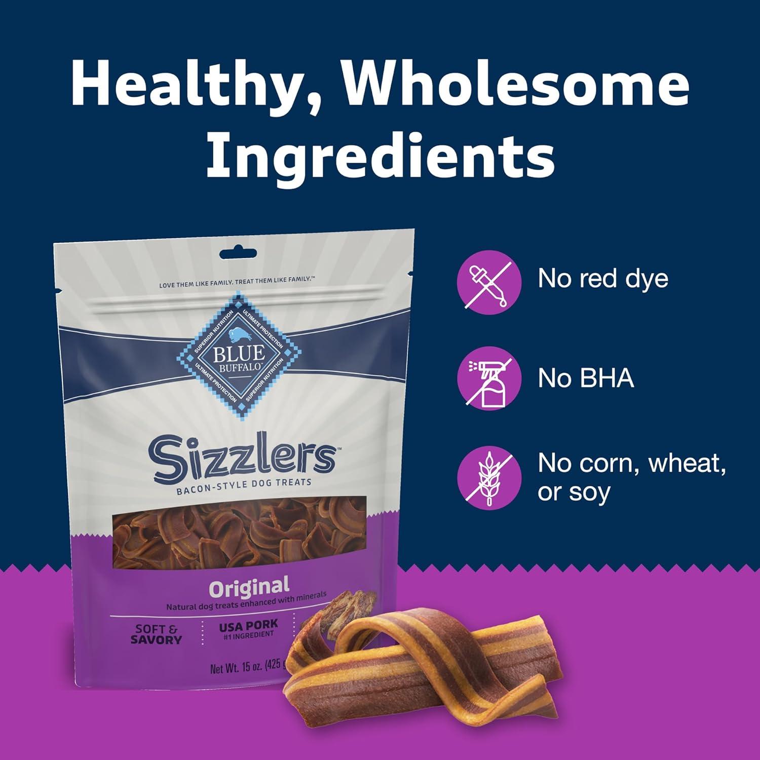 imageBlue Buffalo Sizzlers Natural Soft Dog Treats BaconStyle SoftMoist Dog Treats with Real USA Pork Original Flavor 6oz BagPork