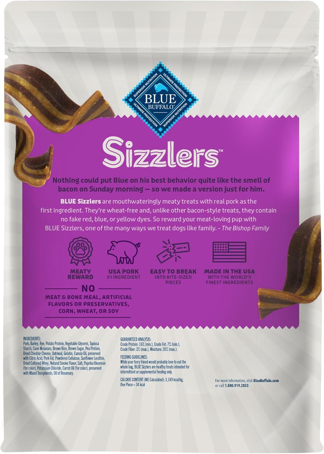 imageBlue Buffalo Sizzlers Natural Soft Dog Treats BaconStyle SoftMoist Dog Treats with Real USA Pork Original Flavor 6oz BagPork