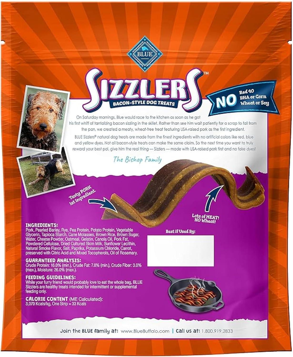 imageBlue Buffalo Sizzlers Natural Soft Dog Treats BaconStyle SoftMoist Dog Treats with Real USA Pork Original Flavor 6oz BagPork