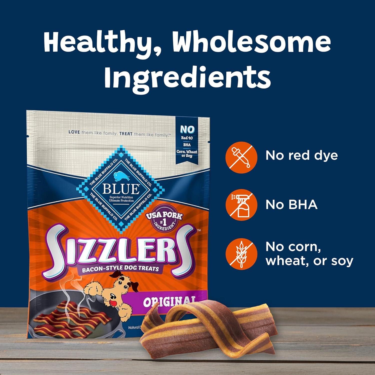 imageBlue Buffalo Sizzlers Natural Soft Dog Treats BaconStyle SoftMoist Dog Treats with Real USA Pork Original Flavor 6oz BagPork