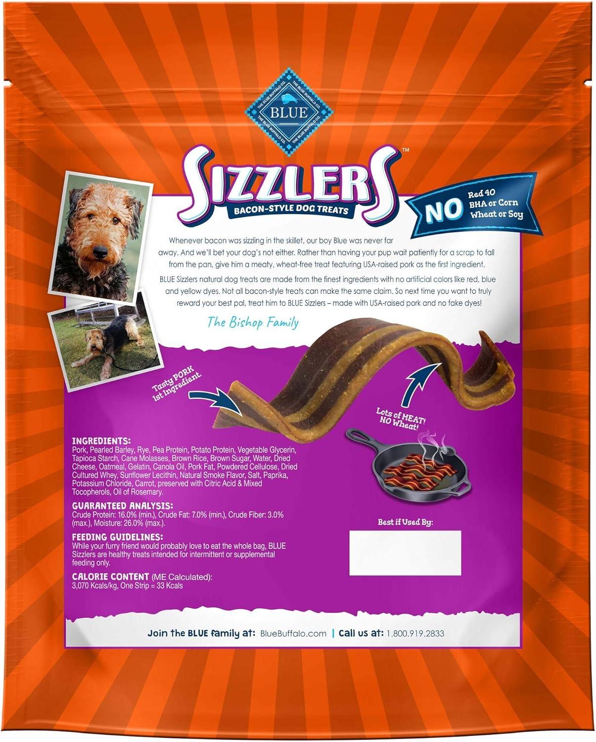 imageBlue Buffalo Sizzlers Natural Soft Dog Treats BaconStyle SoftMoist Dog Treats with Real USA Pork Original Flavor 6oz BagPork