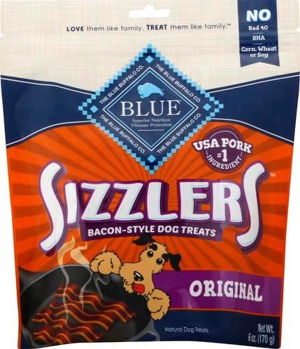 imageBlue Buffalo Sizzlers Natural Soft Dog Treats BaconStyle SoftMoist Dog Treats with Real USA Pork Original Flavor 6oz BagPork