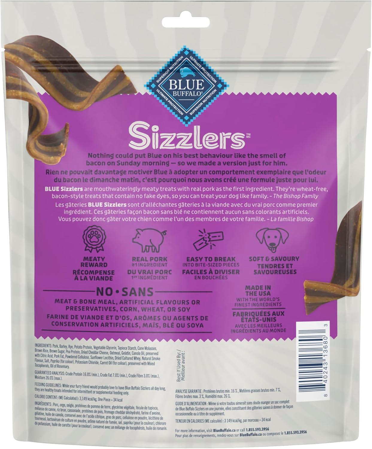imageBlue Buffalo Sizzlers Natural Soft Dog Treats BaconStyle SoftMoist Dog Treats with Real USA Pork Original Flavor 6oz BagPork