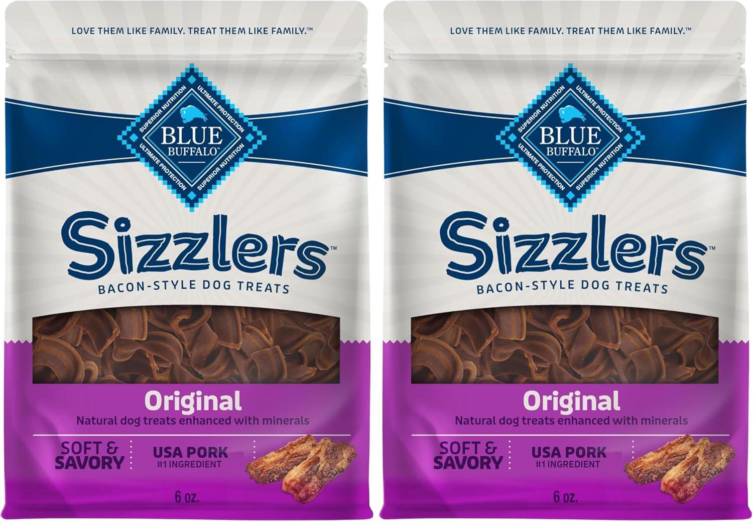 imageBlue Buffalo Sizzlers Natural Soft Dog Treats BaconStyle SoftMoist Dog Treats with Real USA Pork Original Flavor 6oz BagPork