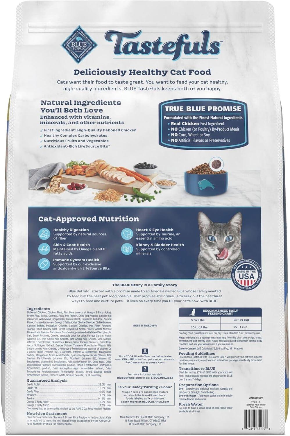 imageBlue Buffalo Tastefuls Adult Dry Cat Food Indoor Cat Formula Made in the USA with Natural Ingredients Chicken amp Brown Rice Recipe 22lb Bag