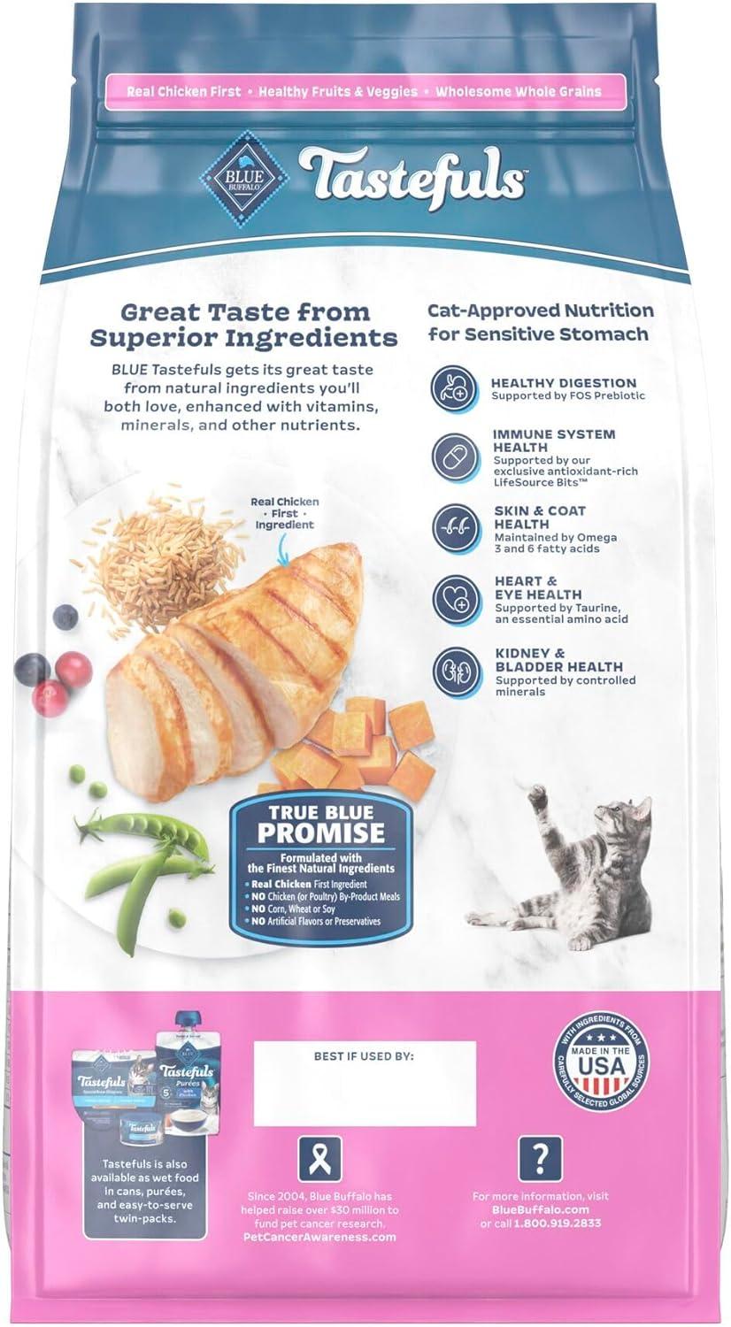 imageBlue Buffalo Tastefuls Adult Dry Cat Food Sensitive Stomach Formula Made in the USA with Natural Ingredients Chicken Recipe 7lb Bag7 Pounds Pack of 1
