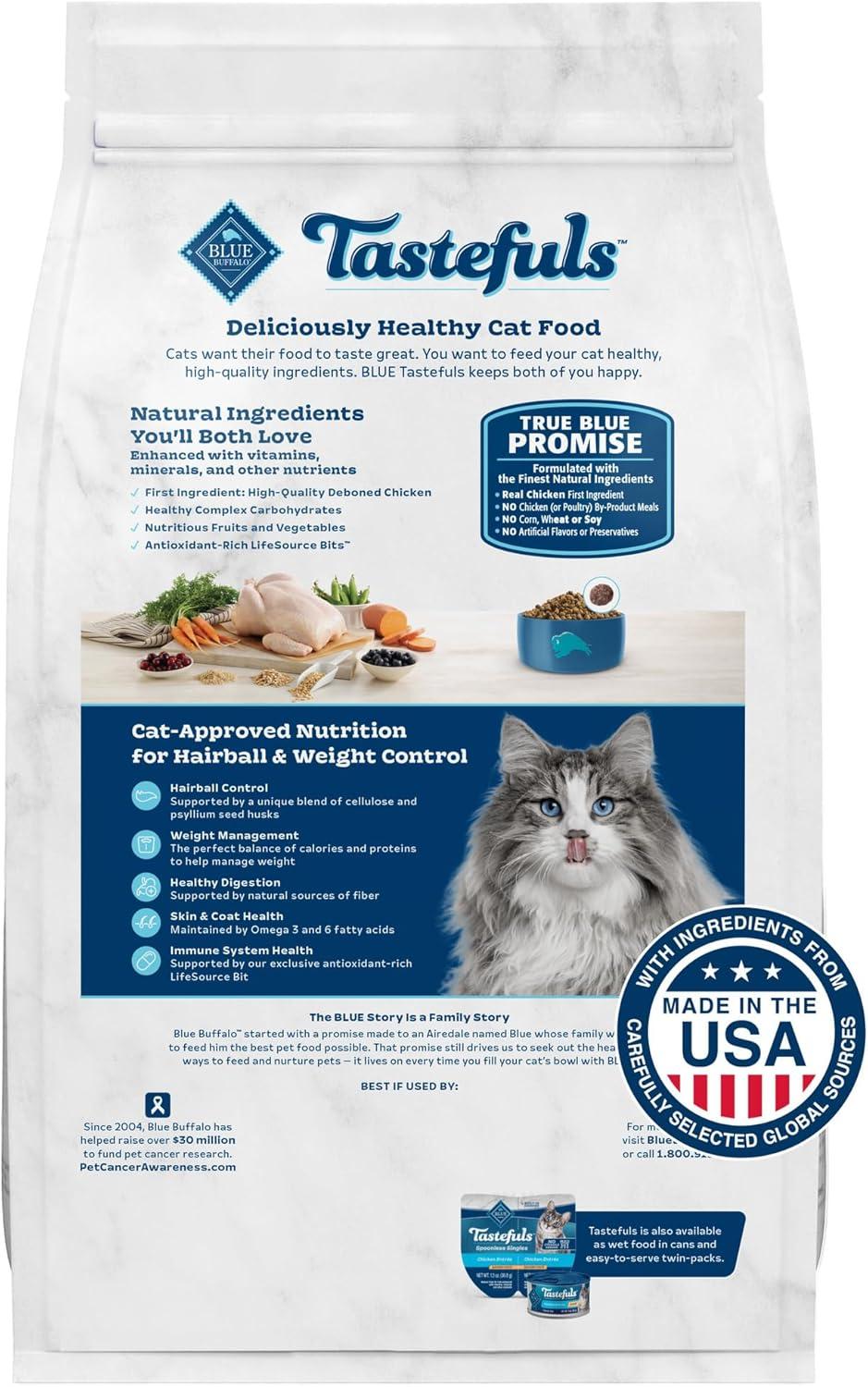 imageBlue Buffalo Tastefuls Adult Dry Cat Food for Weight Management amp Hairball Control Made in the USA with Natural Ingredients Chicken Recipe 7lb Bag7 Pound Pack of 1