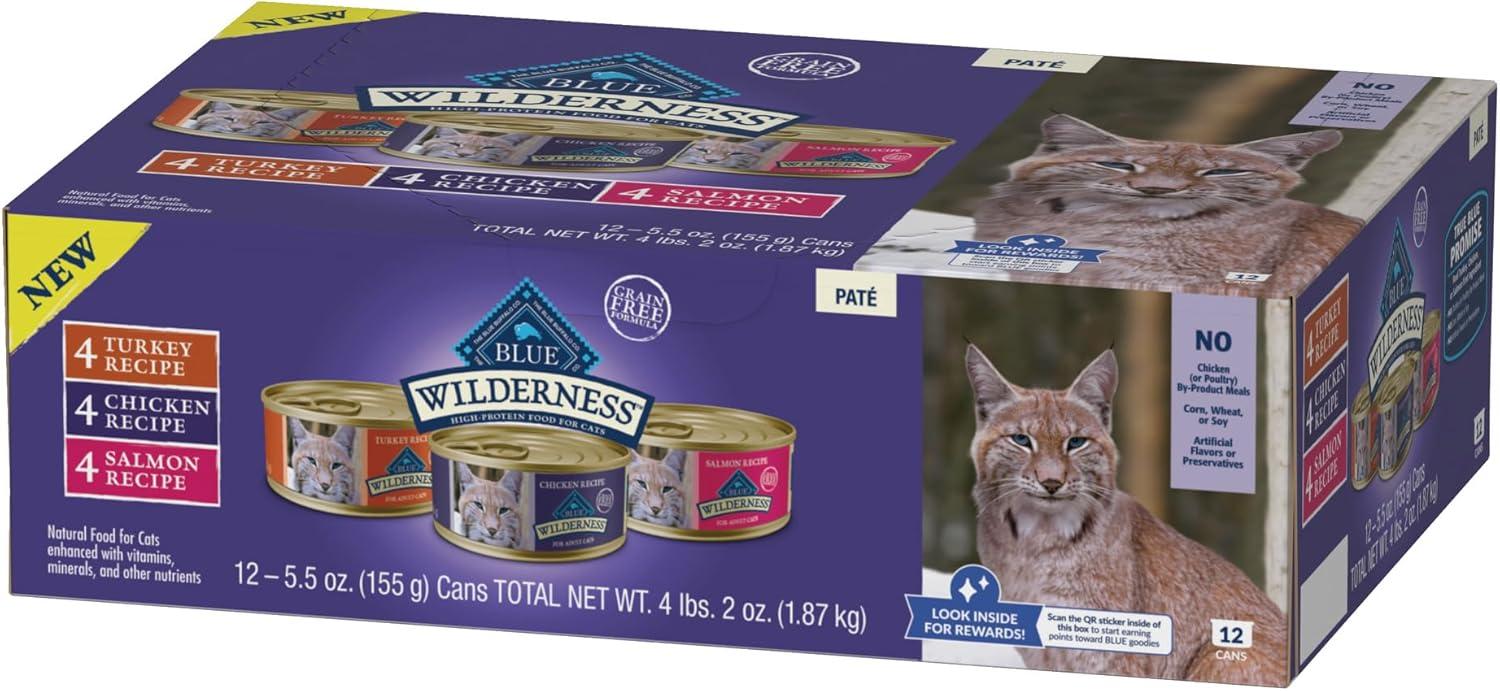 imageBlue Buffalo Tastefuls Flaked Wet Cat Food Variety Pack Made with Natural Ingredients Tuna Chicken Fish amp Shrimp 3oz Cans 12 Count 4 of EachChicken Salmon Turkey