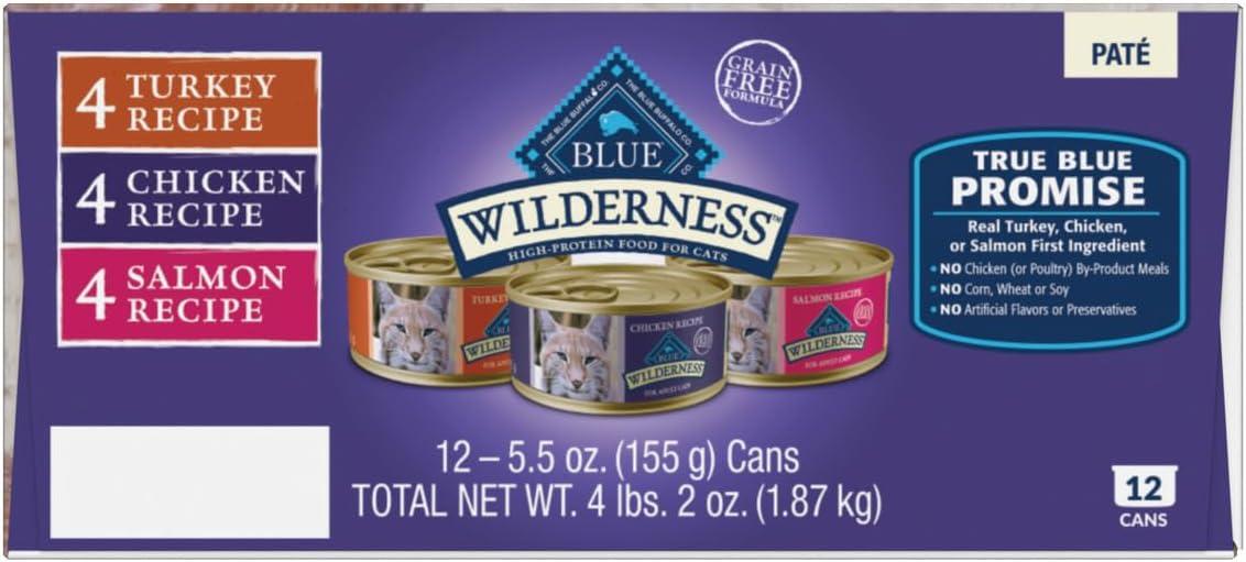imageBlue Buffalo Tastefuls Flaked Wet Cat Food Variety Pack Made with Natural Ingredients Tuna Chicken Fish amp Shrimp 3oz Cans 12 Count 4 of EachChicken Salmon Turkey