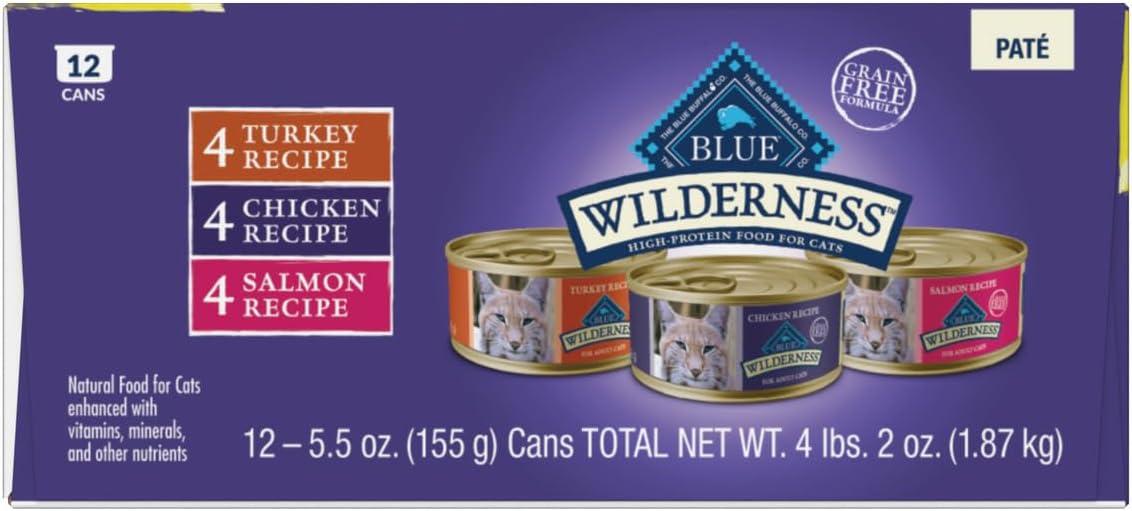 imageBlue Buffalo Tastefuls Flaked Wet Cat Food Variety Pack Made with Natural Ingredients Tuna Chicken Fish amp Shrimp 3oz Cans 12 Count 4 of EachChicken Salmon Turkey