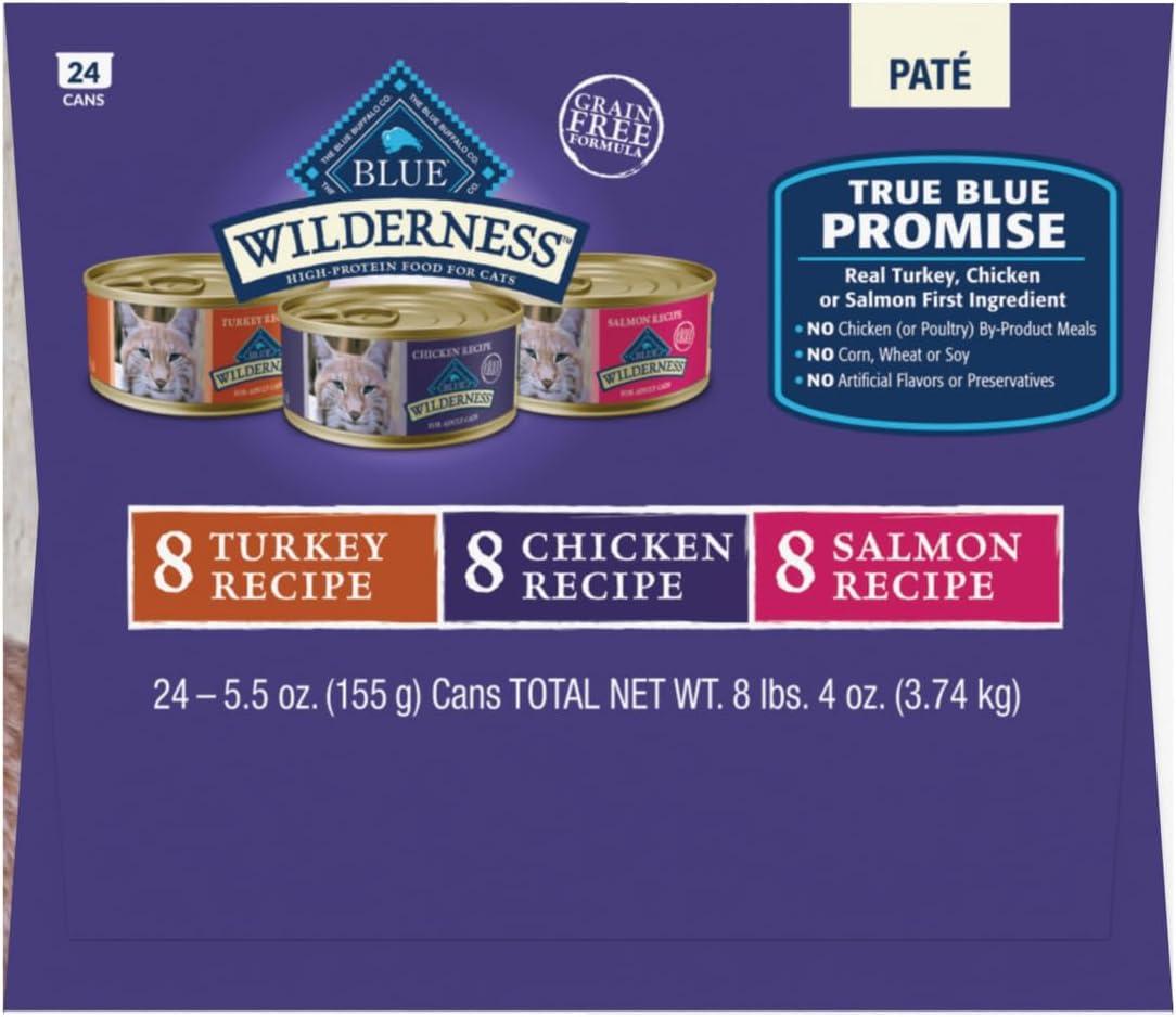 imageBlue Buffalo Tastefuls Flaked Wet Cat Food Variety Pack Made with Natural Ingredients Tuna Chicken Fish amp Shrimp 3oz Cans 12 Count 4 of EachChicken Salmon Turkey