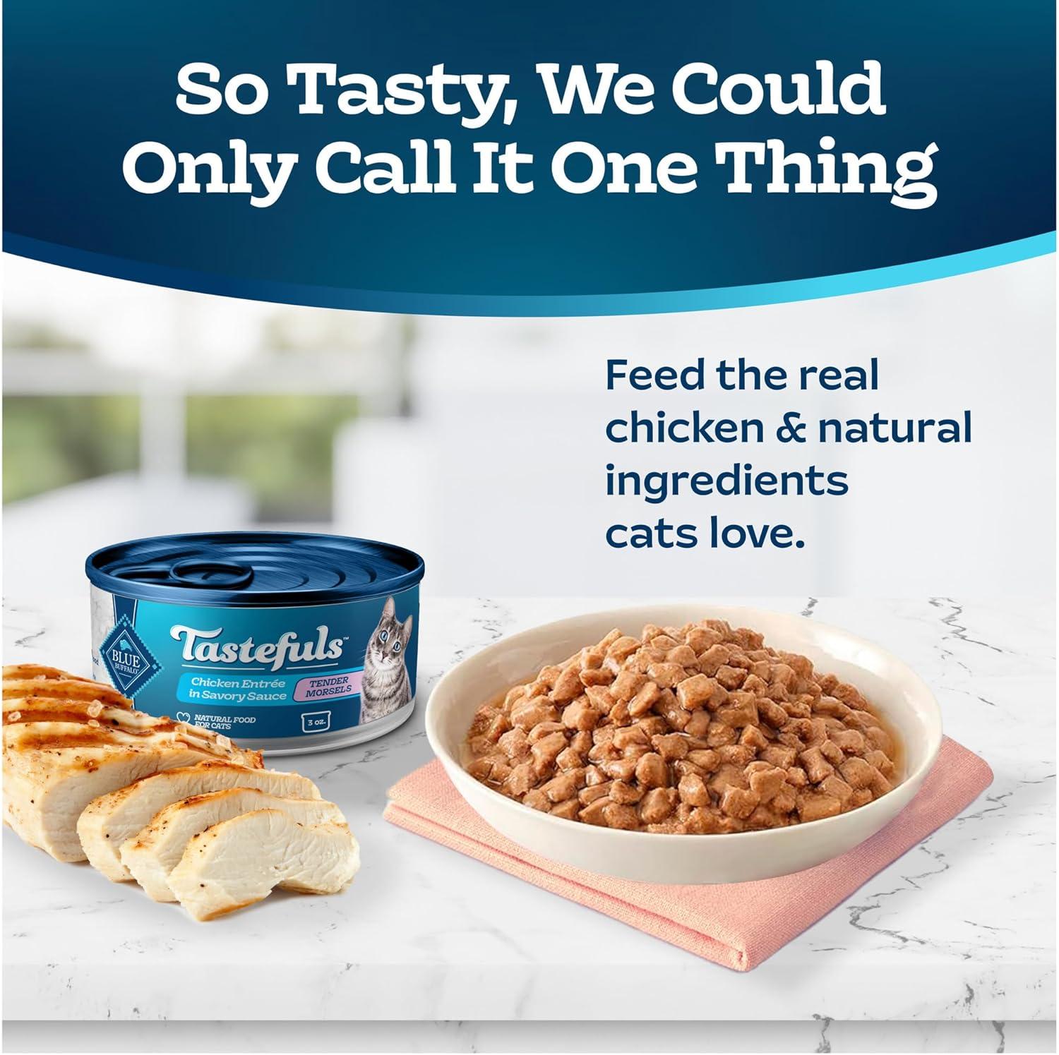 imageBlue Buffalo Tastefuls Flaked Wet Cat Food Variety Pack Made with Natural Ingredients Tuna Chicken Fish amp Shrimp 3oz Cans 12 Count 4 of EachChicken