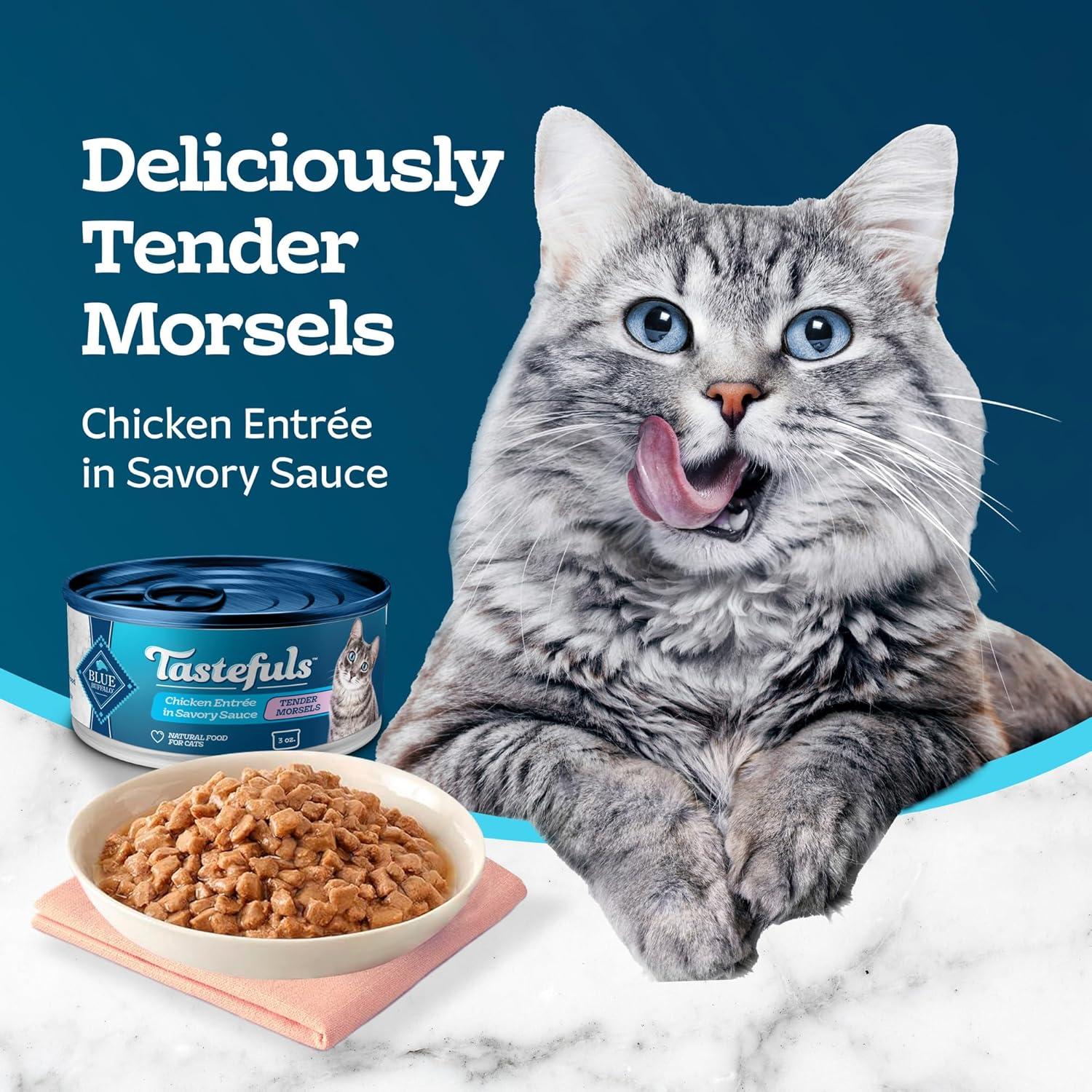 imageBlue Buffalo Tastefuls Flaked Wet Cat Food Variety Pack Made with Natural Ingredients Tuna Chicken Fish amp Shrimp 3oz Cans 12 Count 4 of EachChicken