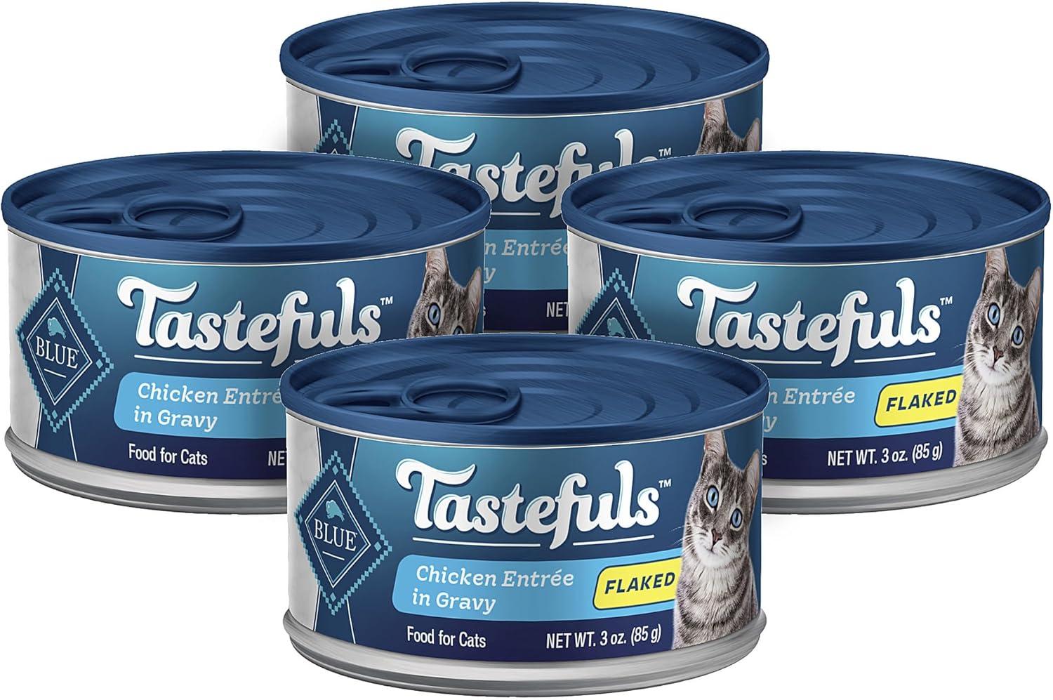 imageBlue Buffalo Tastefuls Flaked Wet Cat Food Variety Pack Made with Natural Ingredients Tuna Chicken Fish amp Shrimp 3oz Cans 12 Count 4 of EachChicken