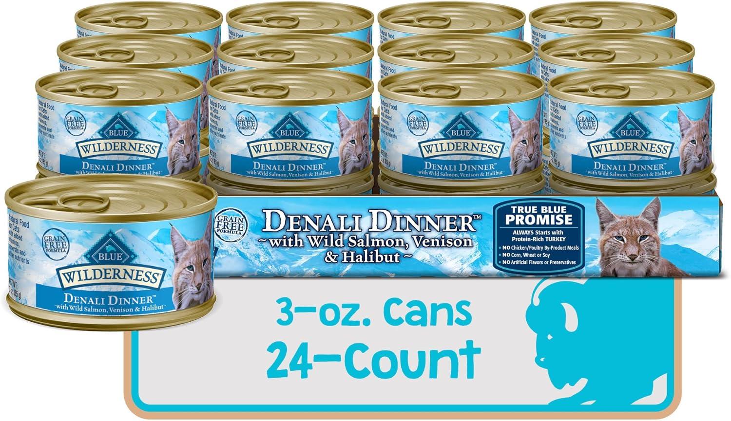 imageBlue Buffalo Tastefuls Flaked Wet Cat Food Variety Pack Made with Natural Ingredients Tuna Chicken Fish amp Shrimp 3oz Cans 12 Count 4 of EachDenali Turkey Salmon Venison Halibut