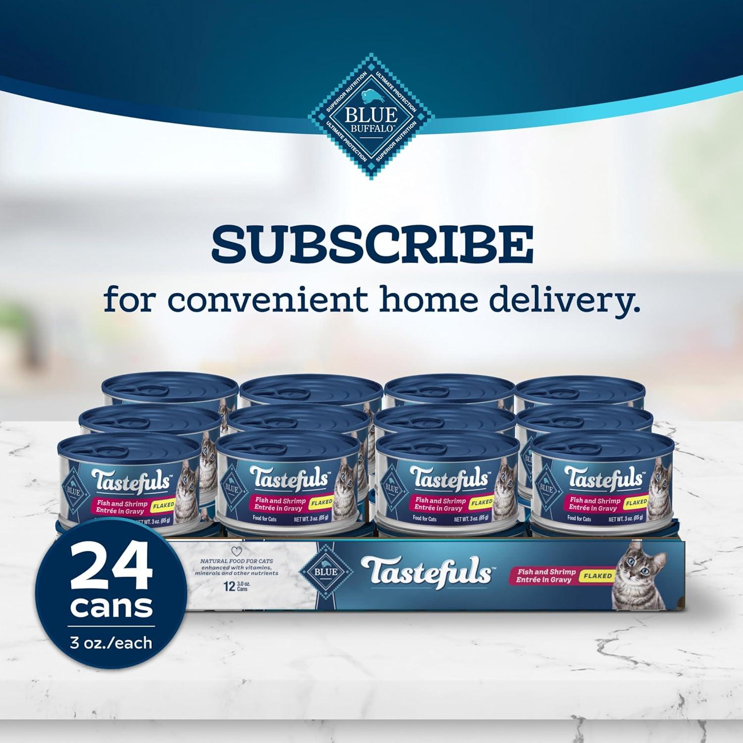 imageBlue Buffalo Tastefuls Flaked Wet Cat Food Variety Pack Made with Natural Ingredients Tuna Chicken Fish amp Shrimp 3oz Cans 12 Count 4 of EachFish Shrimp