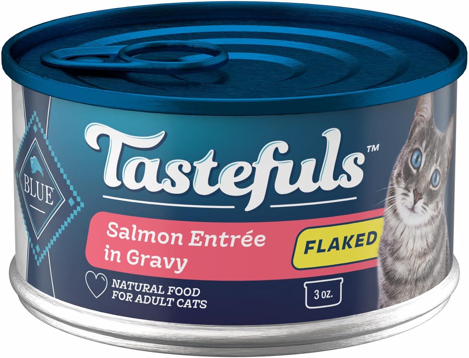 imageBlue Buffalo Tastefuls Flaked Wet Cat Food Variety Pack Made with Natural Ingredients Tuna Chicken Fish amp Shrimp 3oz Cans 12 Count 4 of EachSalmon