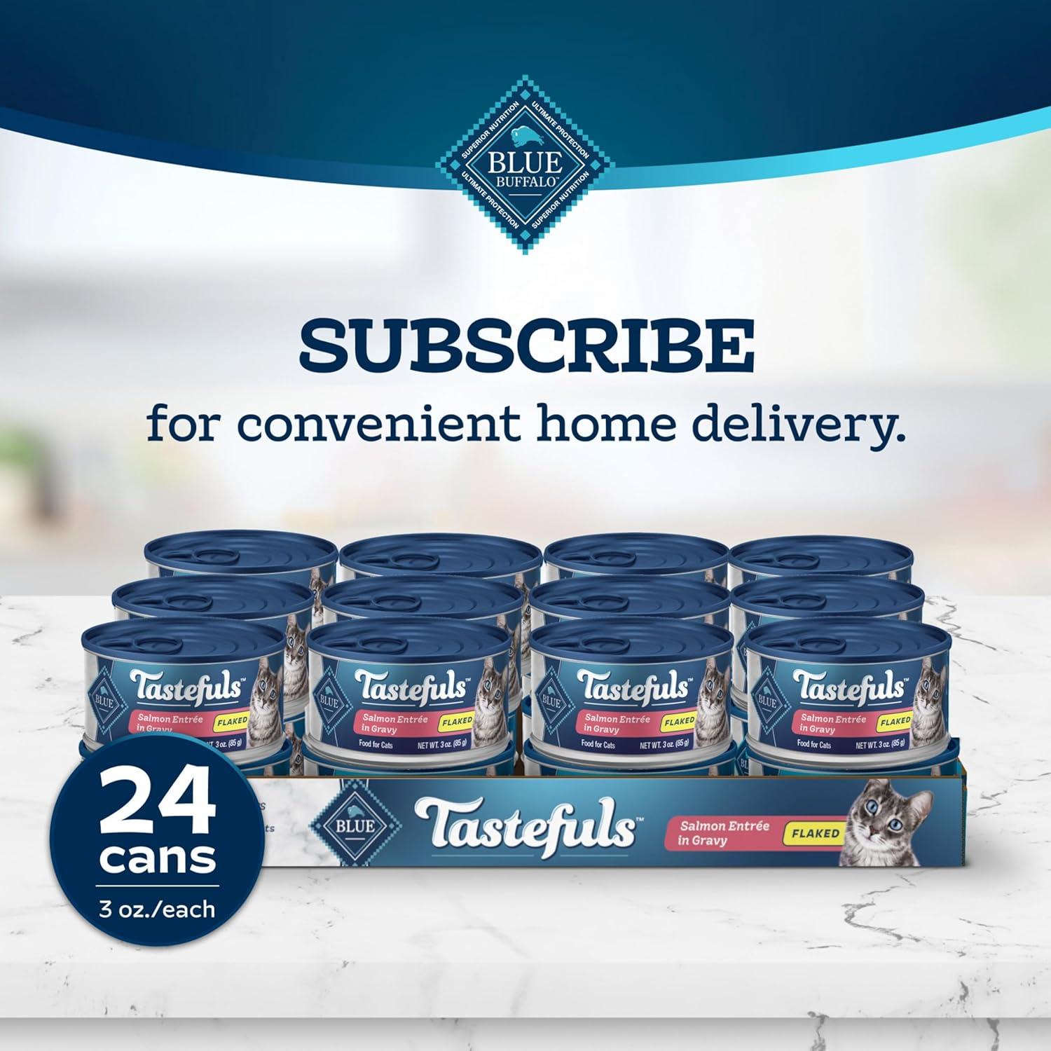 imageBlue Buffalo Tastefuls Flaked Wet Cat Food Variety Pack Made with Natural Ingredients Tuna Chicken Fish amp Shrimp 3oz Cans 12 Count 4 of EachSalmon