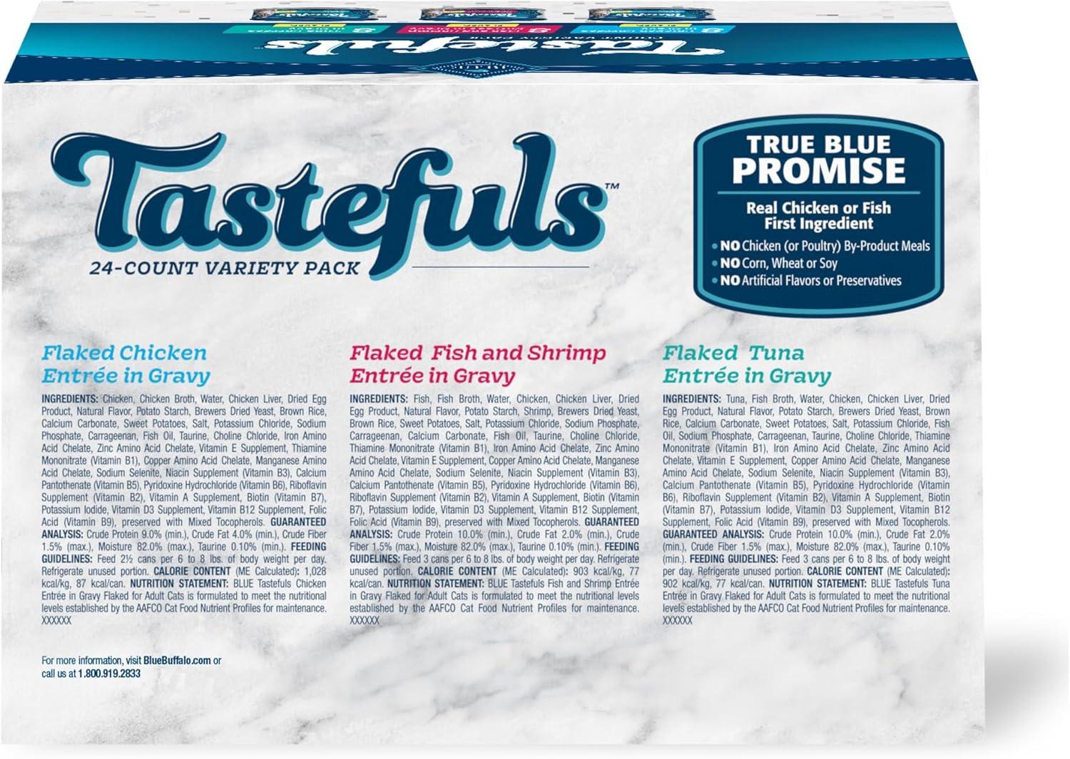 imageBlue Buffalo Tastefuls Flaked Wet Cat Food Variety Pack Made with Natural Ingredients Tuna Chicken Fish amp Shrimp 3oz Cans 12 Count 4 of EachVariety Pack Tuna Chicken Fish Shrimp