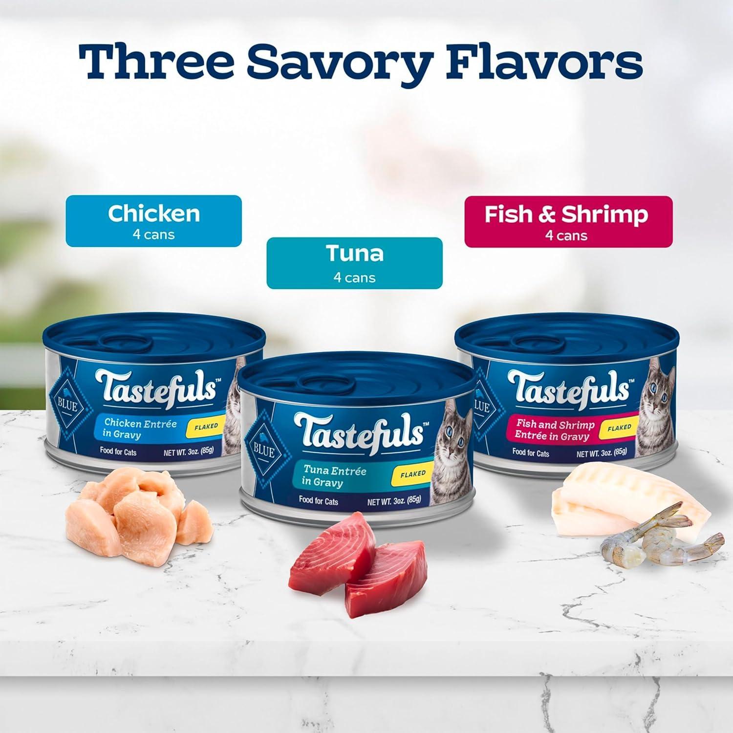 imageBlue Buffalo Tastefuls Flaked Wet Cat Food Variety Pack Made with Natural Ingredients Tuna Chicken Fish amp Shrimp 3oz Cans 12 Count 4 of EachVariety Pack Tuna Chicken Fish Shrimp