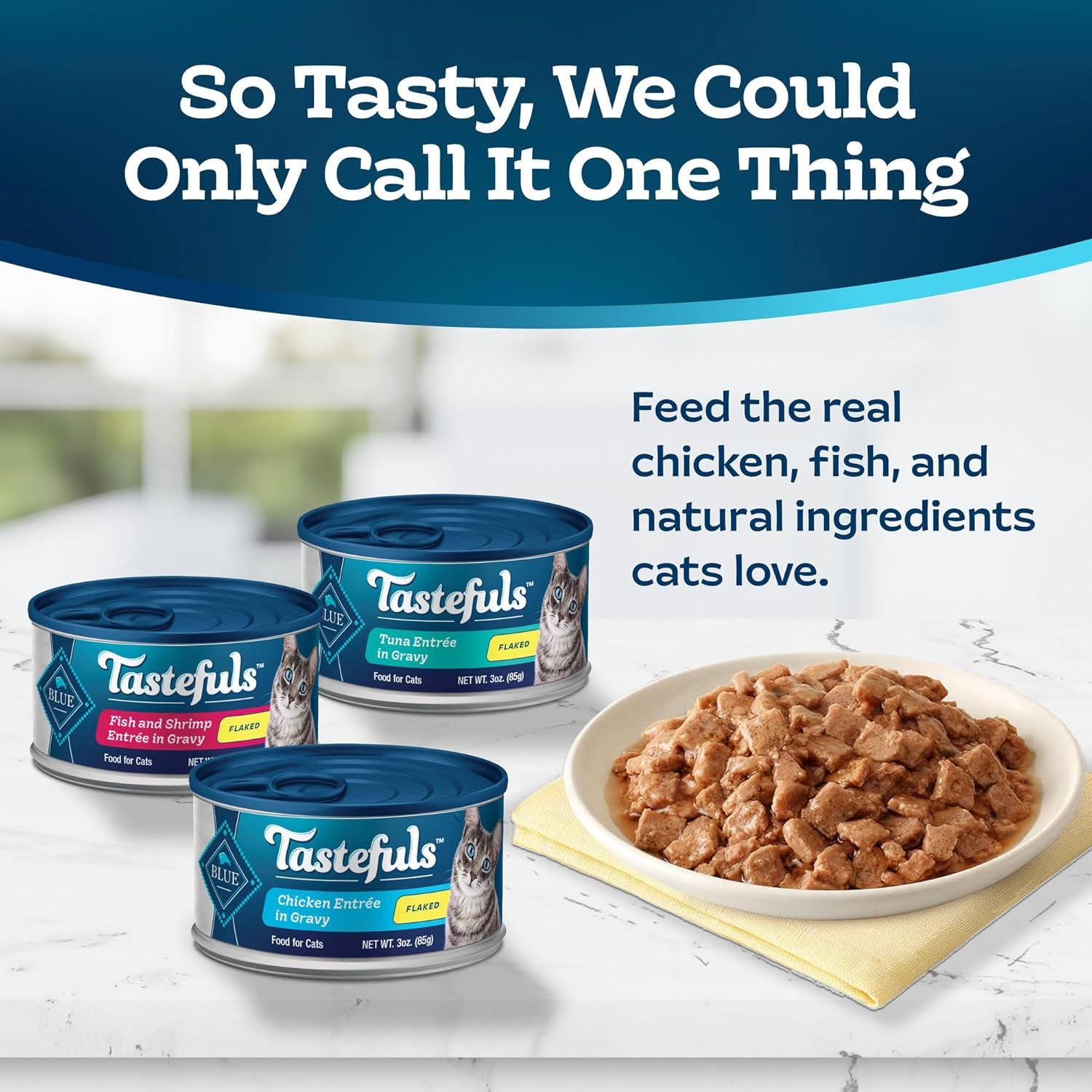 imageBlue Buffalo Tastefuls Flaked Wet Cat Food Variety Pack Made with Natural Ingredients Tuna Chicken Fish amp Shrimp 3oz Cans 12 Count 4 of EachVariety Pack Tuna Chicken Fish Shrimp