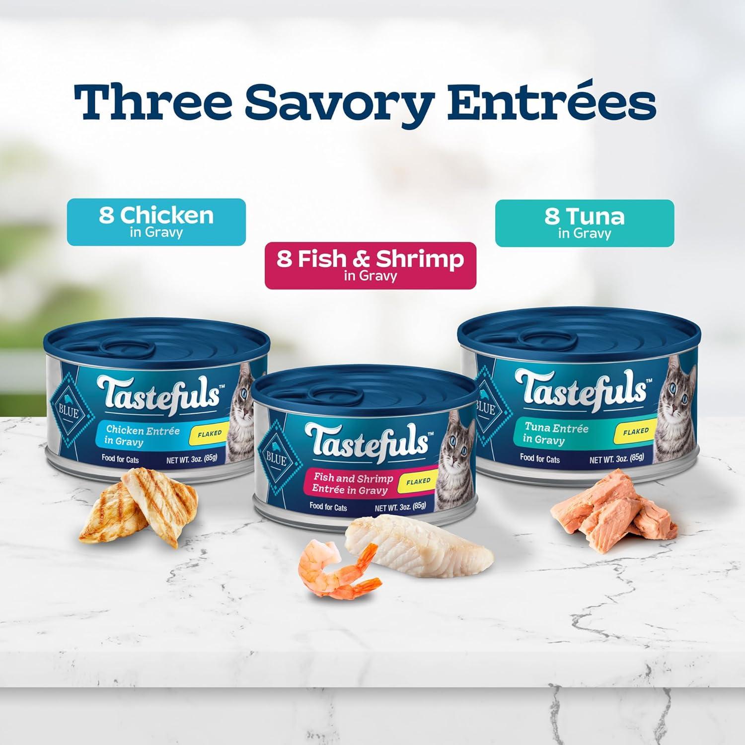 imageBlue Buffalo Tastefuls Flaked Wet Cat Food Variety Pack Made with Natural Ingredients Tuna Chicken Fish amp Shrimp 3oz Cans 12 Count 4 of EachVariety Pack Tuna Chicken Fish Shrimp