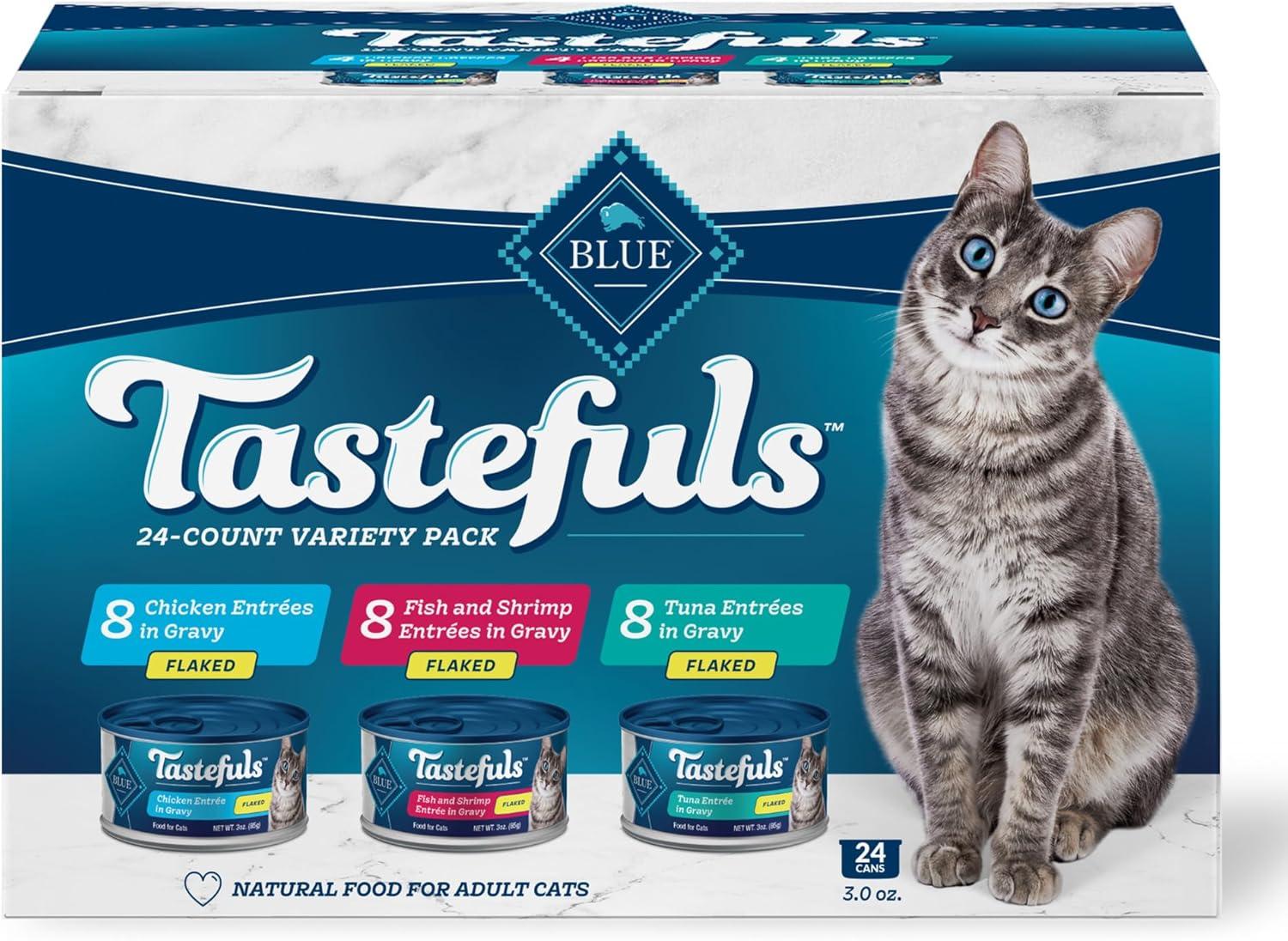 imageBlue Buffalo Tastefuls Flaked Wet Cat Food Variety Pack Made with Natural Ingredients Tuna Chicken Fish amp Shrimp 3oz Cans 12 Count 4 of EachVariety Pack Tuna Chicken Fish Shrimp
